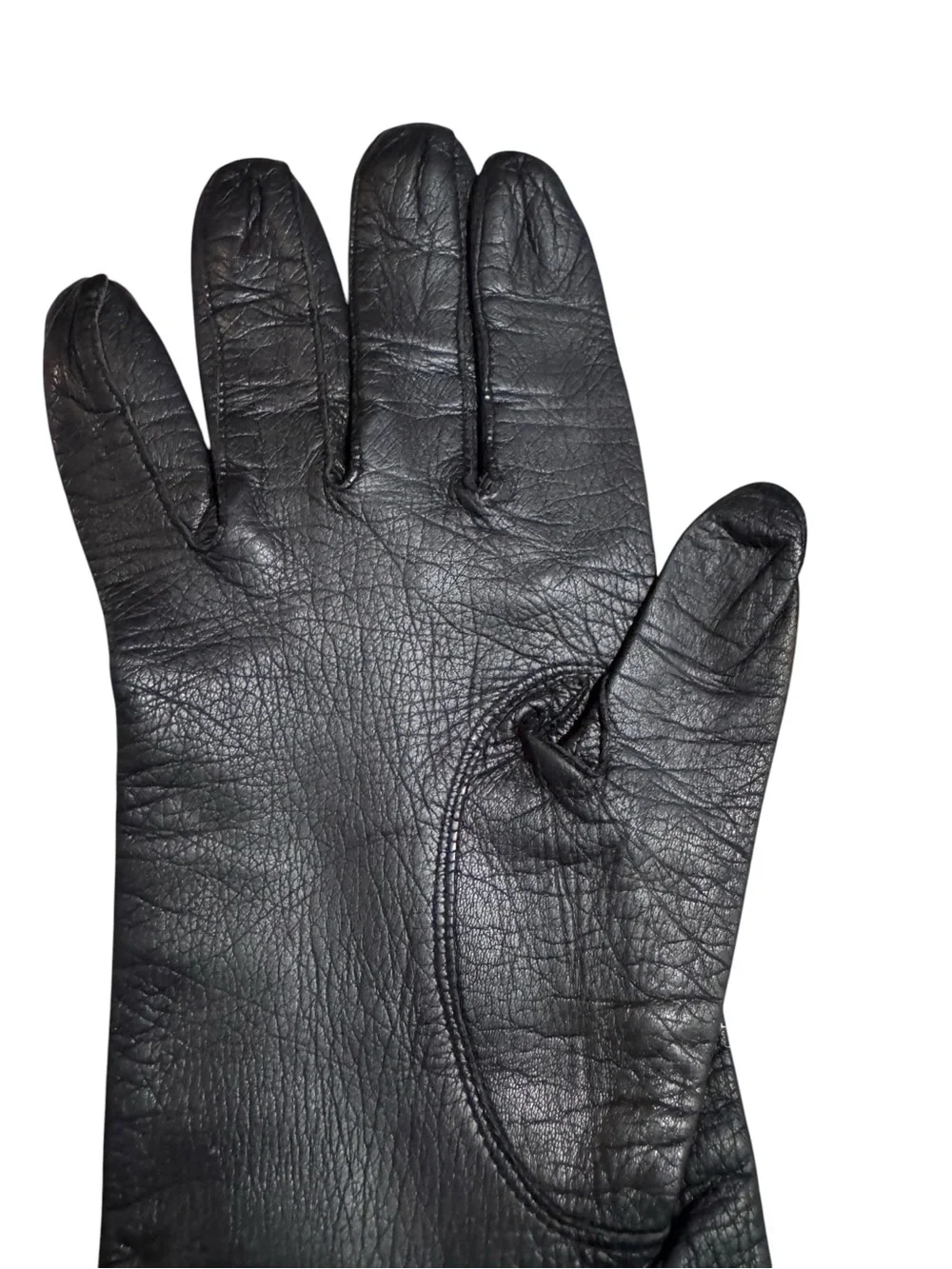 Vintage Black Leather Unlined Forearm Gloves Womens 7.5 Italy Bambergers
